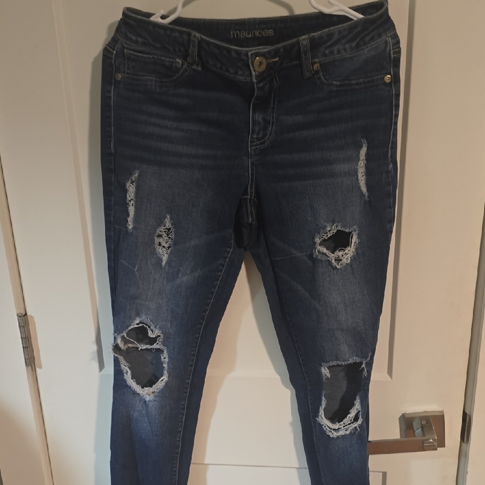 Maurices Women's Dark Blue Distressed Skinny Jeans